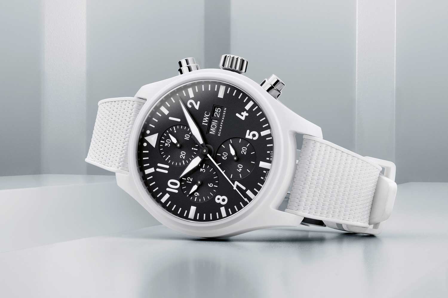 IWC Pilot’s Watch Chronograph TOP GUN Edition in “IWC Lake Tahoe” white takes inspiration from the lake's picturesque winter landscape