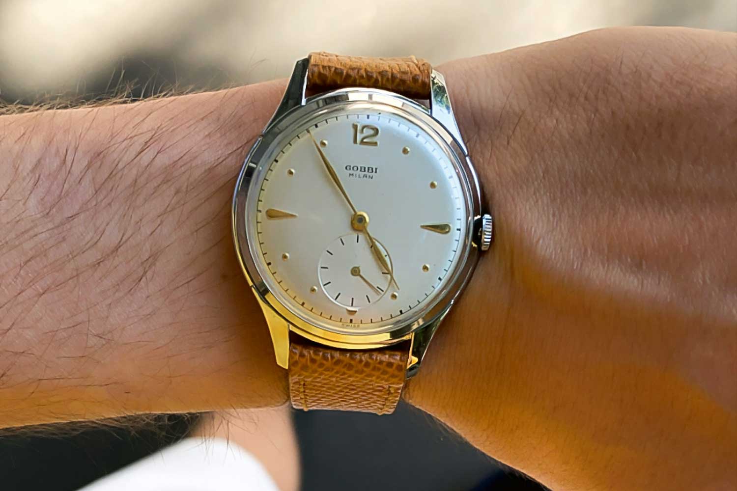 Oversized “Calatrava” style with clean dial and the almighty “Gobbi” stamp on the dial