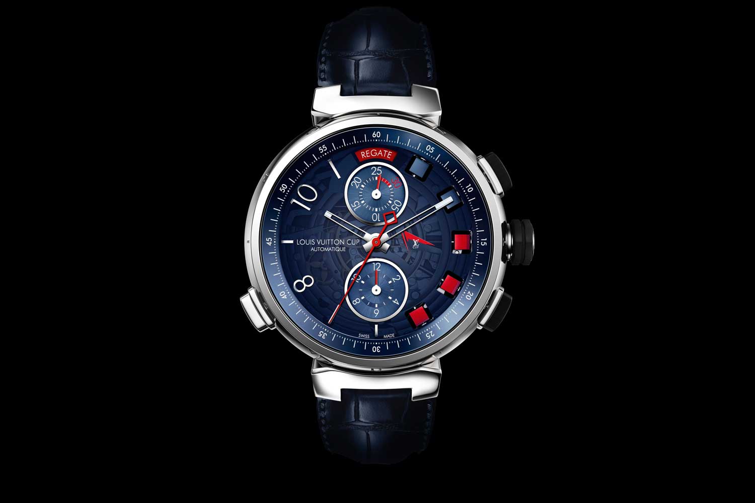 The Tambour Spin Time Regatta 2012 was clad in innovative blue transparent sapphire that showcased the inner workings of the jumping hour
