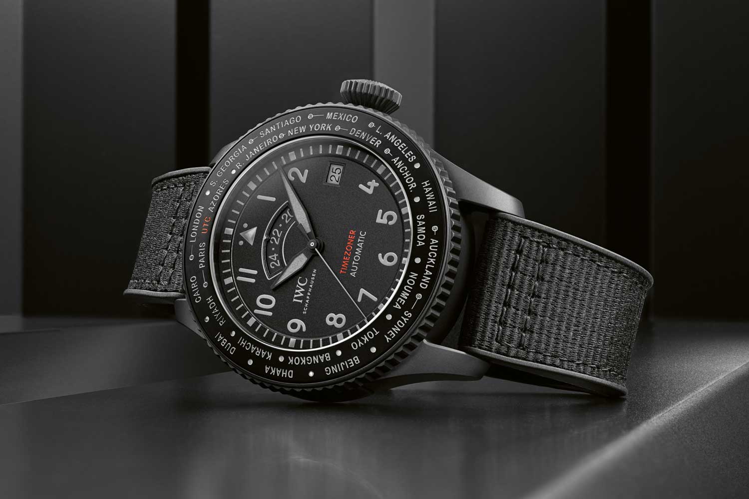 The Pilot's Watch Timezoner TOP GUN Ceratanium marks a stealthy, stylish new black-on-black look for IWC’s patented timezoner function line