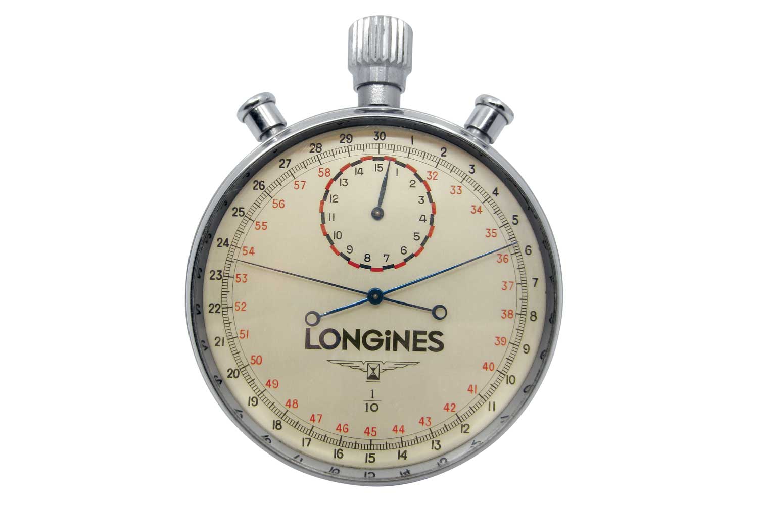 In 1914, Longines developed the first stopwatch with a high- frequency movement, the 19.73N caliber, beating 36.000 times per hour, to measure 1/10th of a second