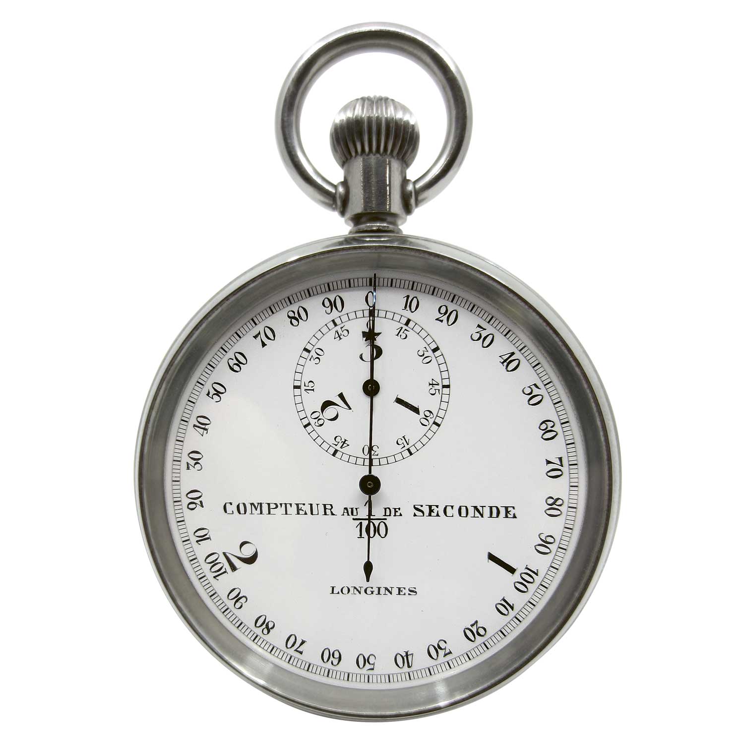 1916: Stopwatch with 50 Hz high-frequency movement to measure 1/100th of a second (Caliber 19.73N)