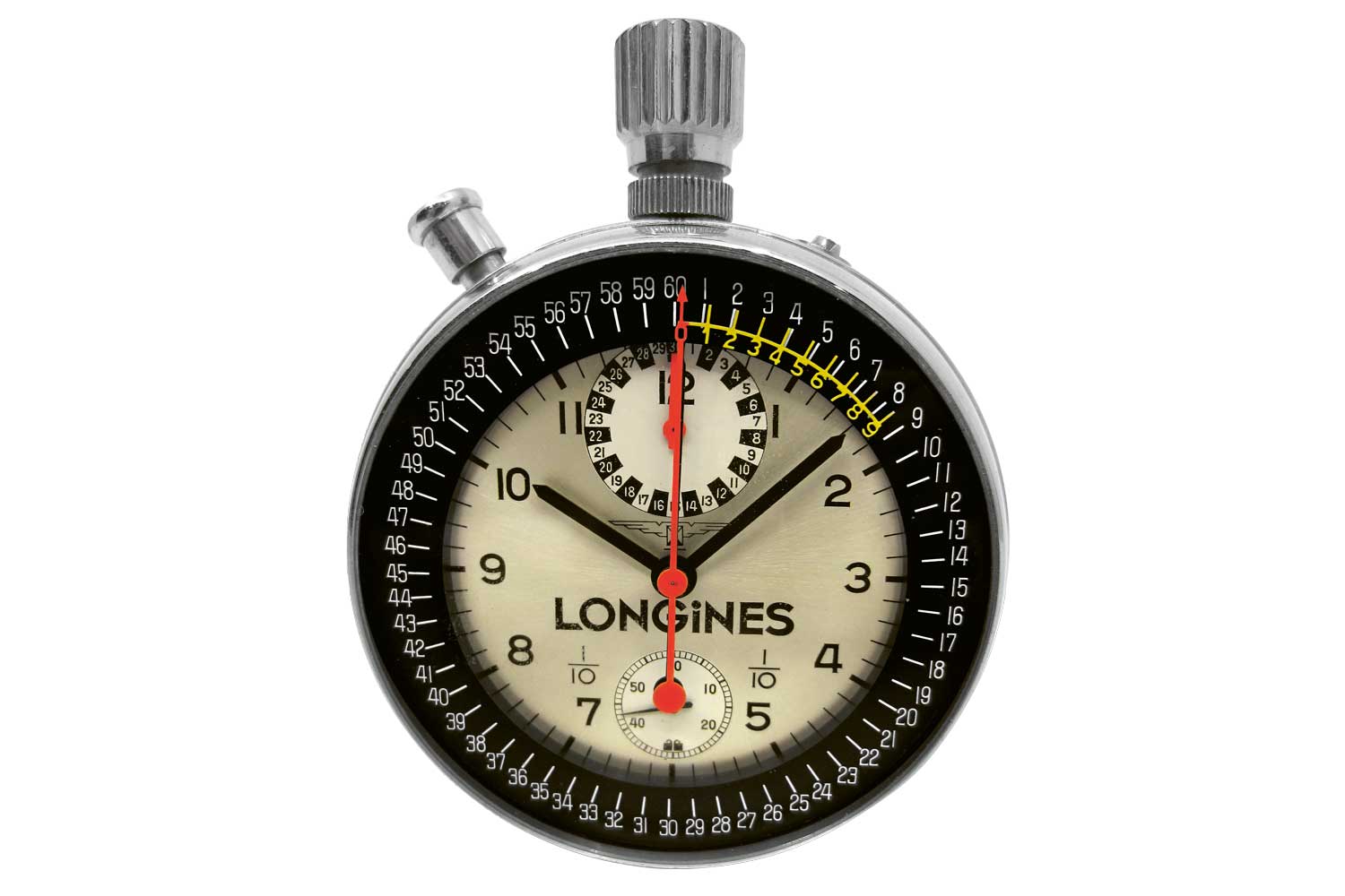 1957 — Professional high-beat and split-second chronograph to time 1/10th of a second (Caliber 260)