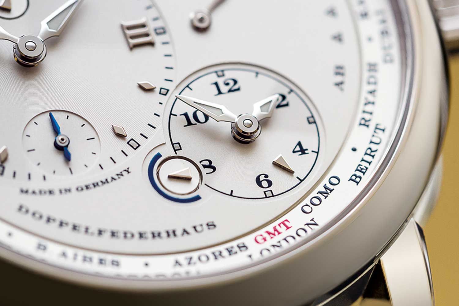 Lange 1 Time Zone “Como Edition” with a city ring that simplifies the setting of a second time zone