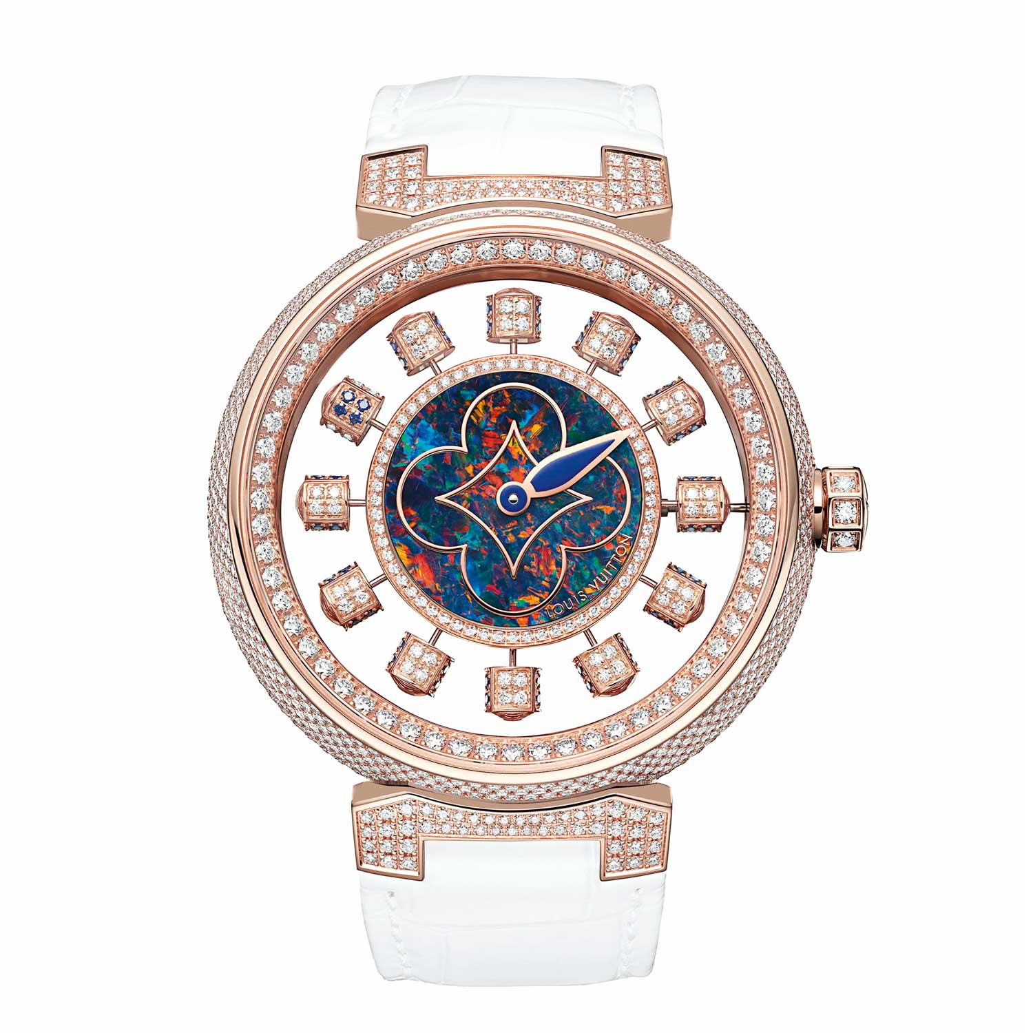 Louis Vuitton Tambour Spin Time Air Opal in diamond-encrusted pink gold case