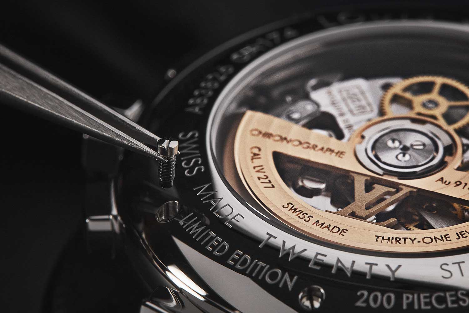 The limited edition of 200 pieces is engraved on the caseback along with Swiss-made designation