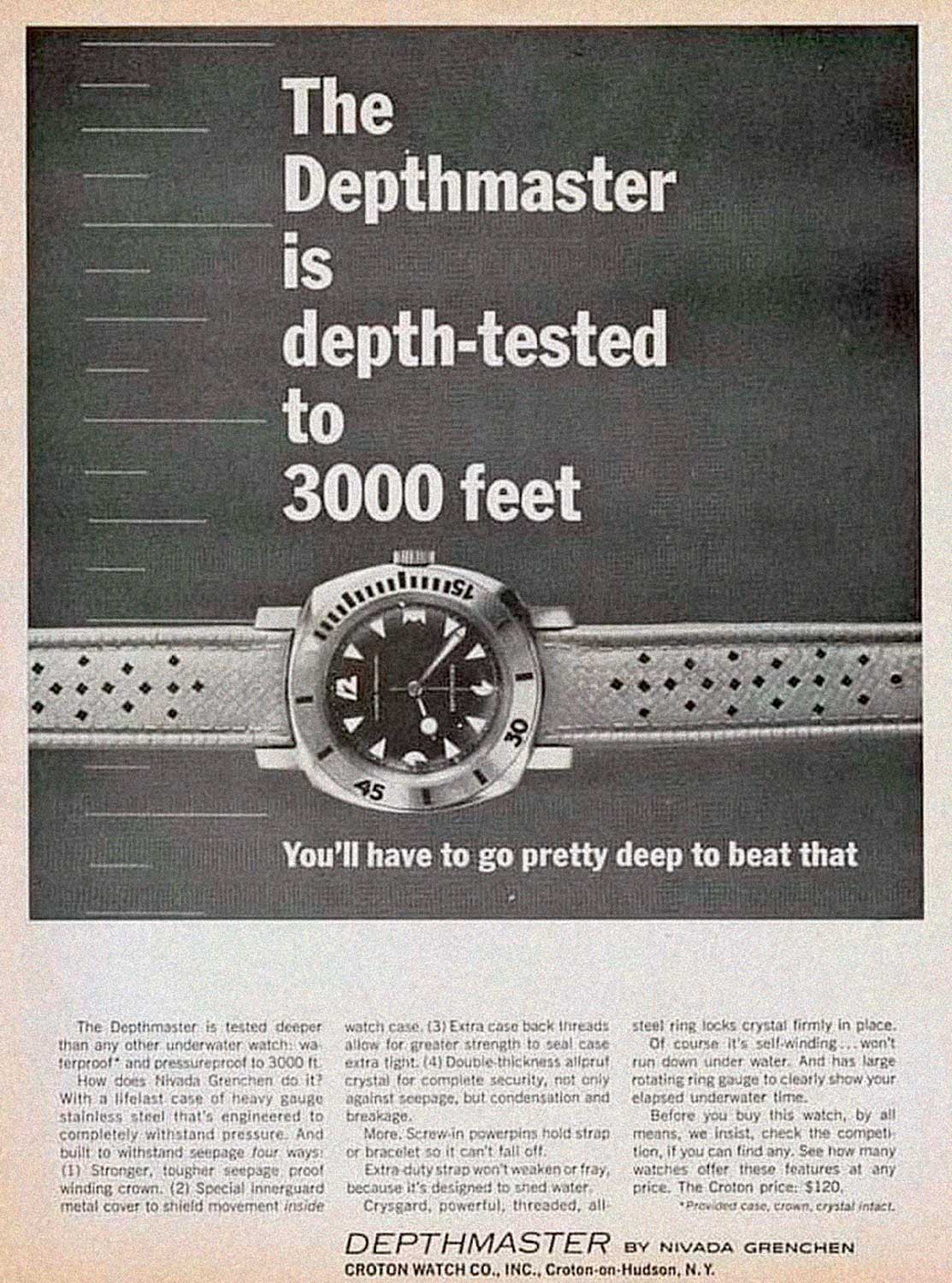 The vintage Depthmaster advertisement by Croton Watch Co.