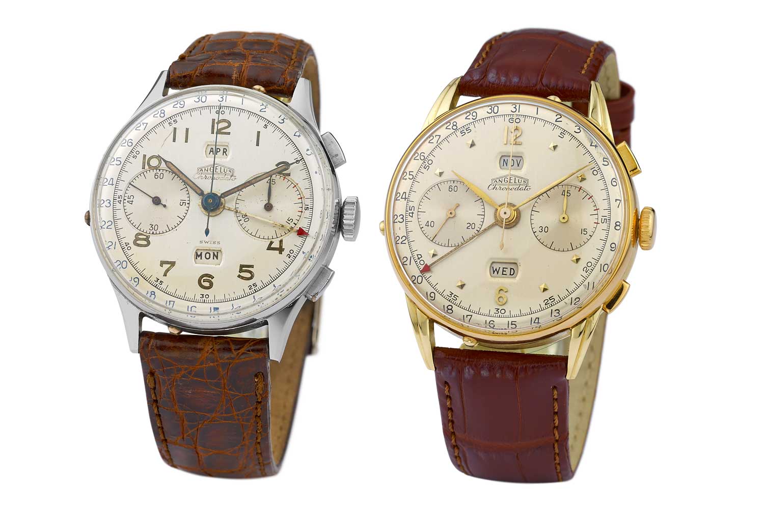 Vintage Angelus Chronodate watches with full calendar function