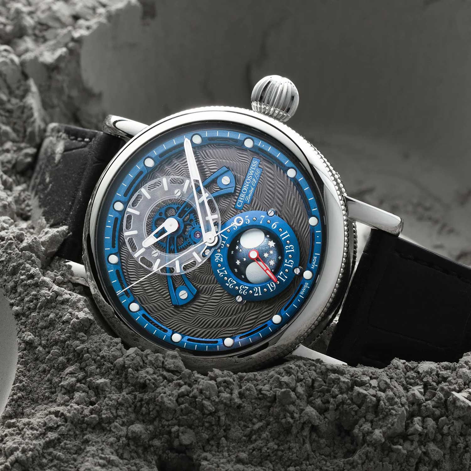 Chronoswiss Space Timer Moonwalk optimizes the brand’s know-how in hand guilloché