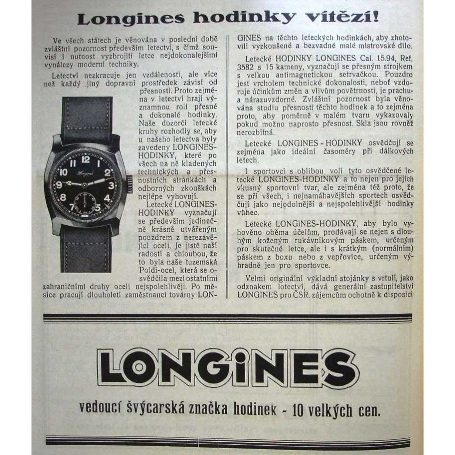 An old advertisement for vintage Longines Majetek