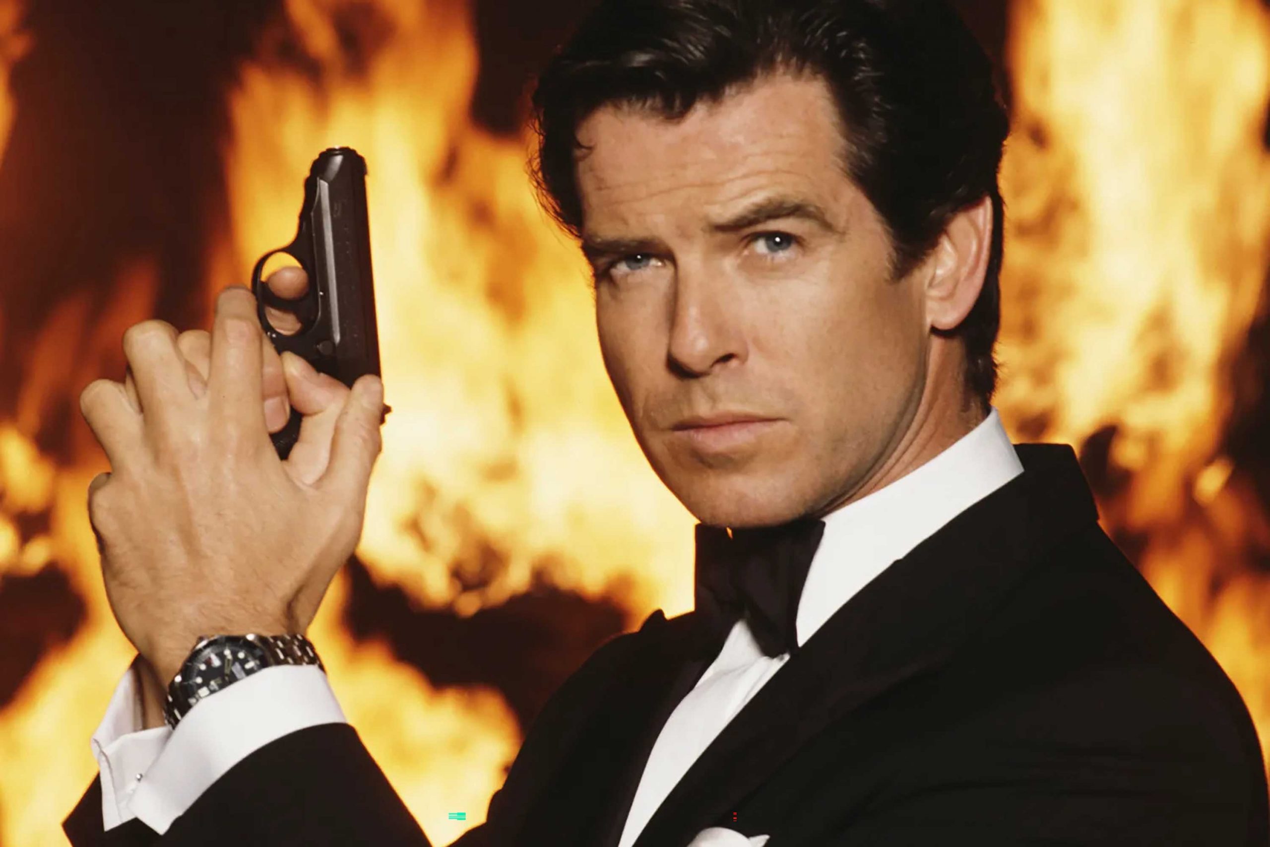Pierce Brosnan posing for a poster for the 1995 Bond instalment, GoldenEye