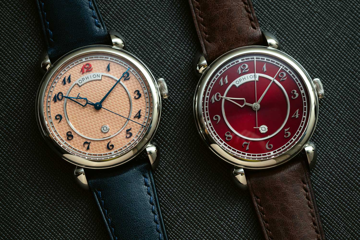 OPH 786 Vélos Singapore Limited Editions with Salmon Red dial (left) and Radial Red dial (right)