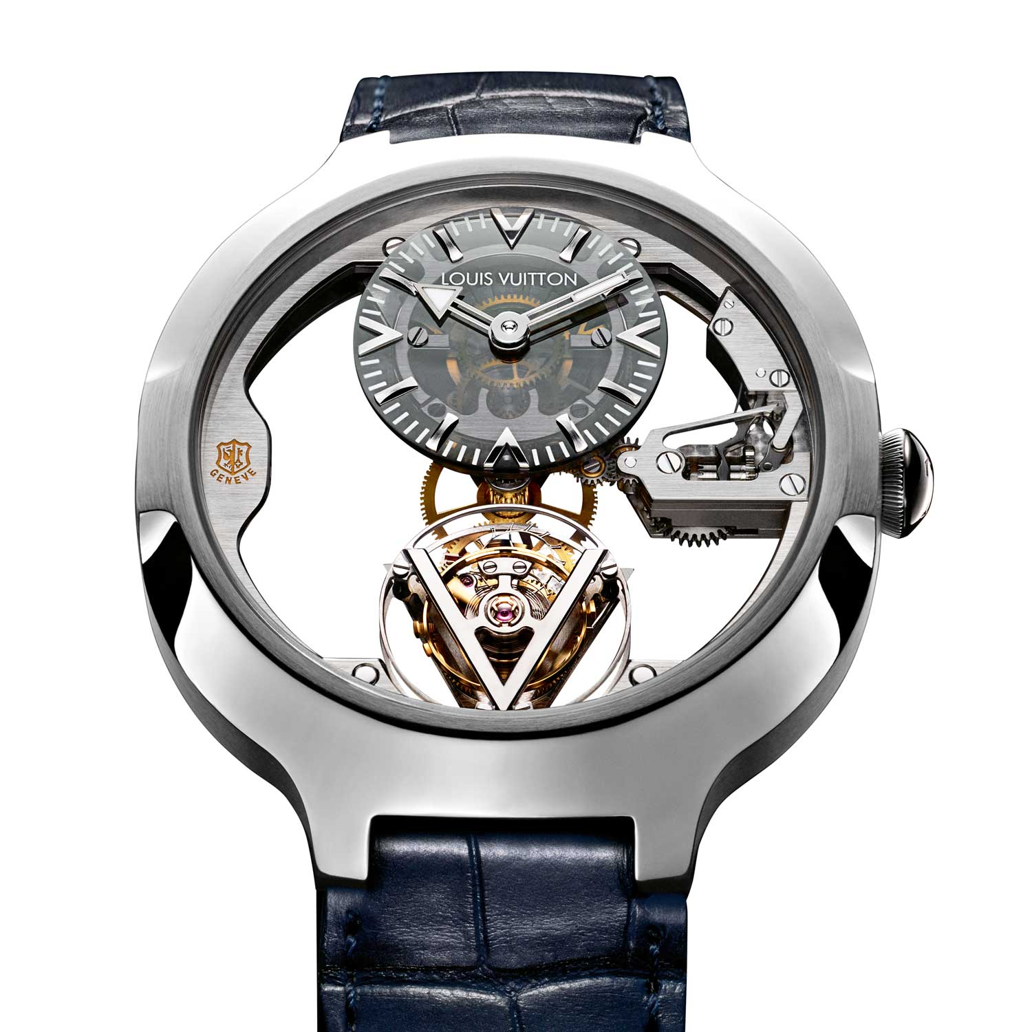 The Voyager Flying Tourbillon Poinçon de Genève with a dramatically openworked movement that bears the Geneva Seal