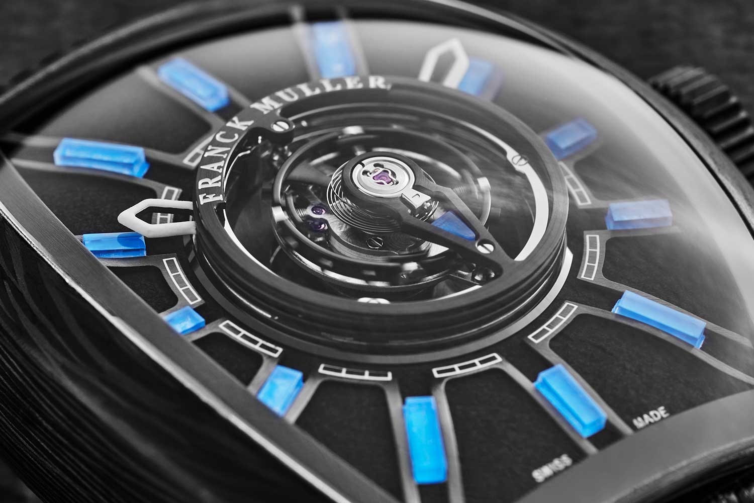 This watch is a new eye-catching rendition of Franck Muller's Grand Central Tourbillon watch, which is the world’s first tonneau-shaped central tourbillon watch