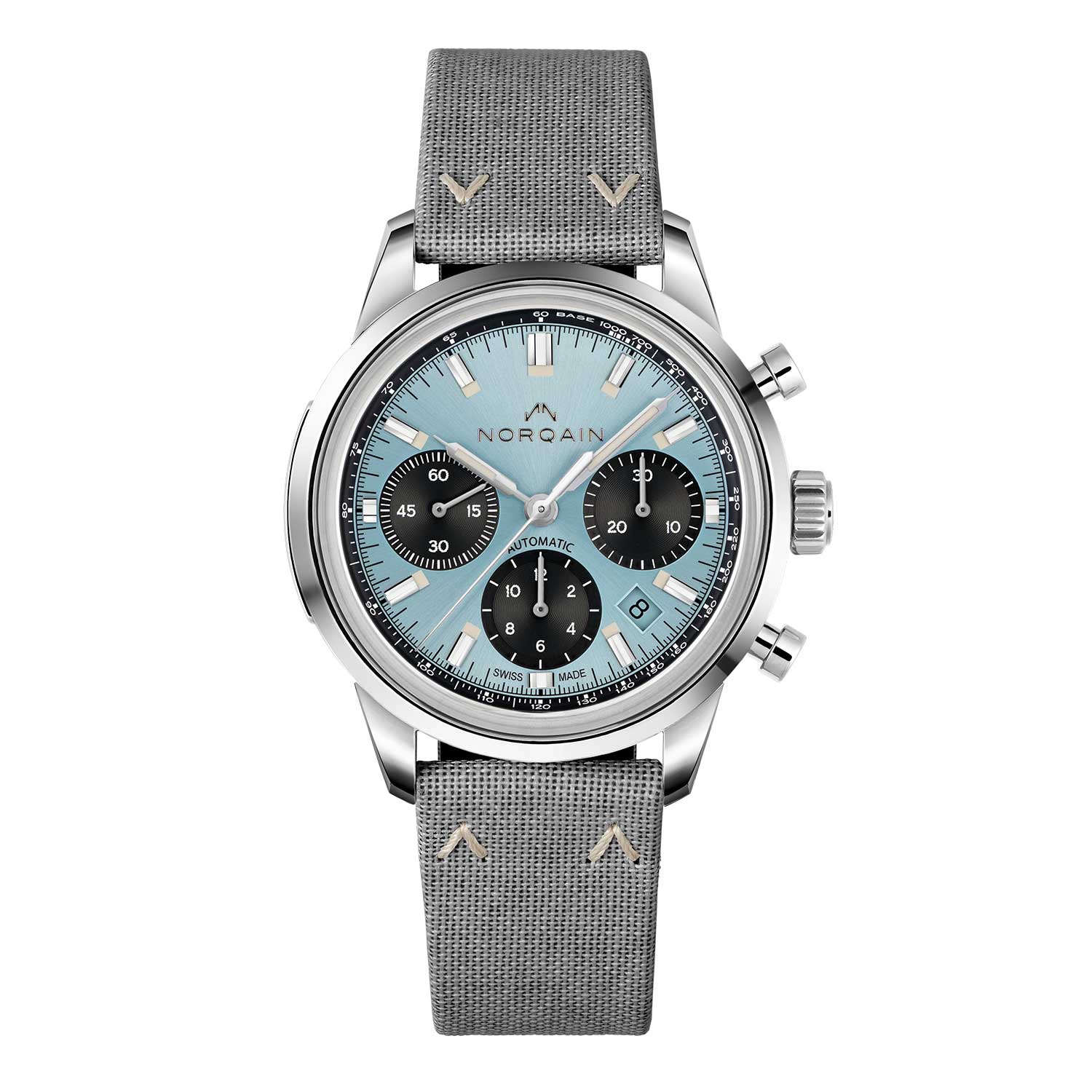 Norqain Freedom 60 Chrono Ice Blue Limited Edition with Grey Nortide strap