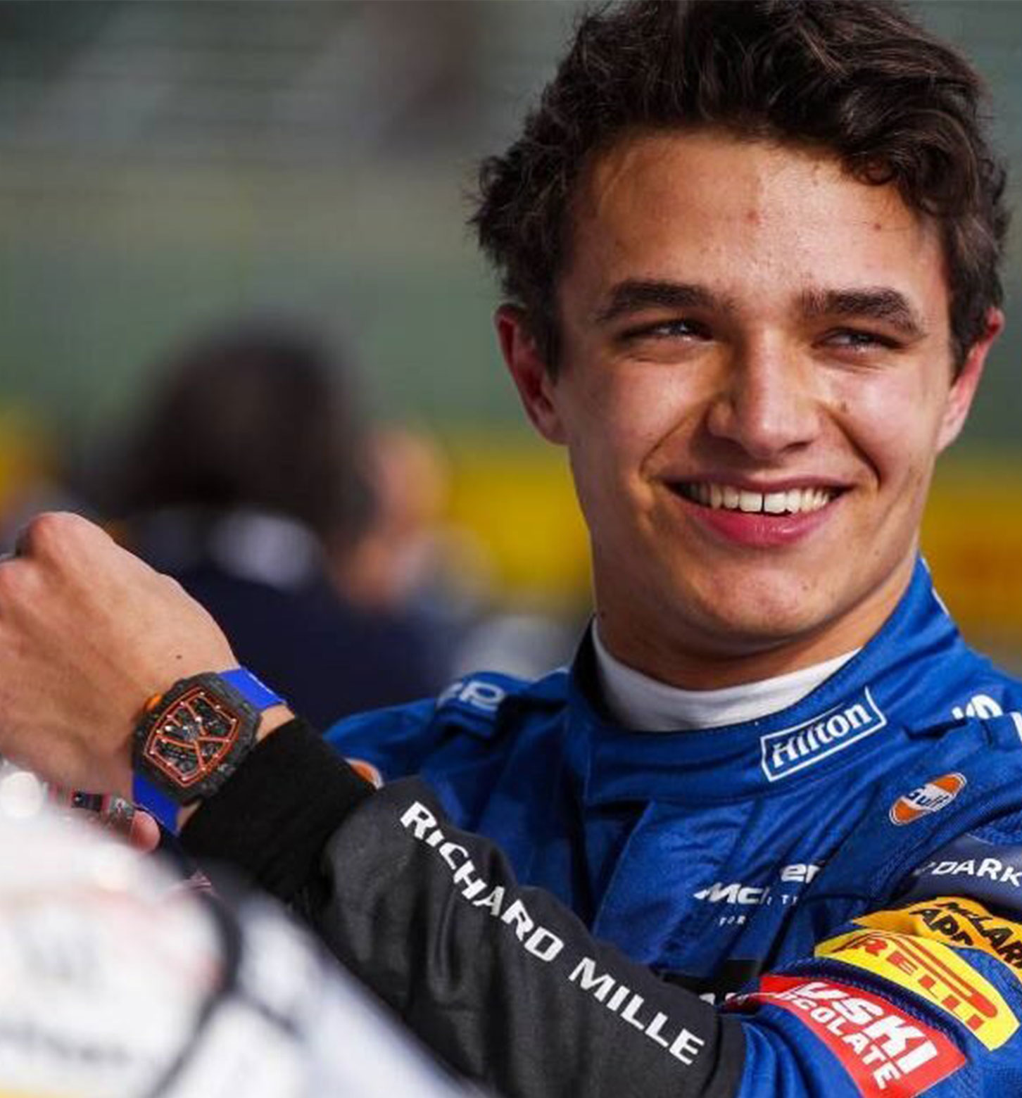 Lando Norris pictured with his custom RM 67-02