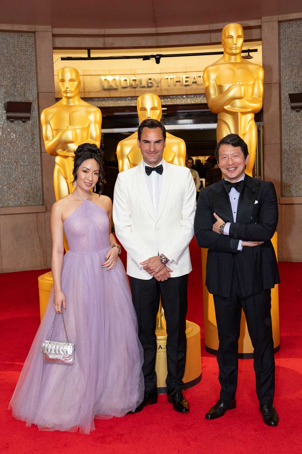 (From left) Beatrice “Bebe” Ding, Roger Federer and Wei Koh (Image: Revolution)