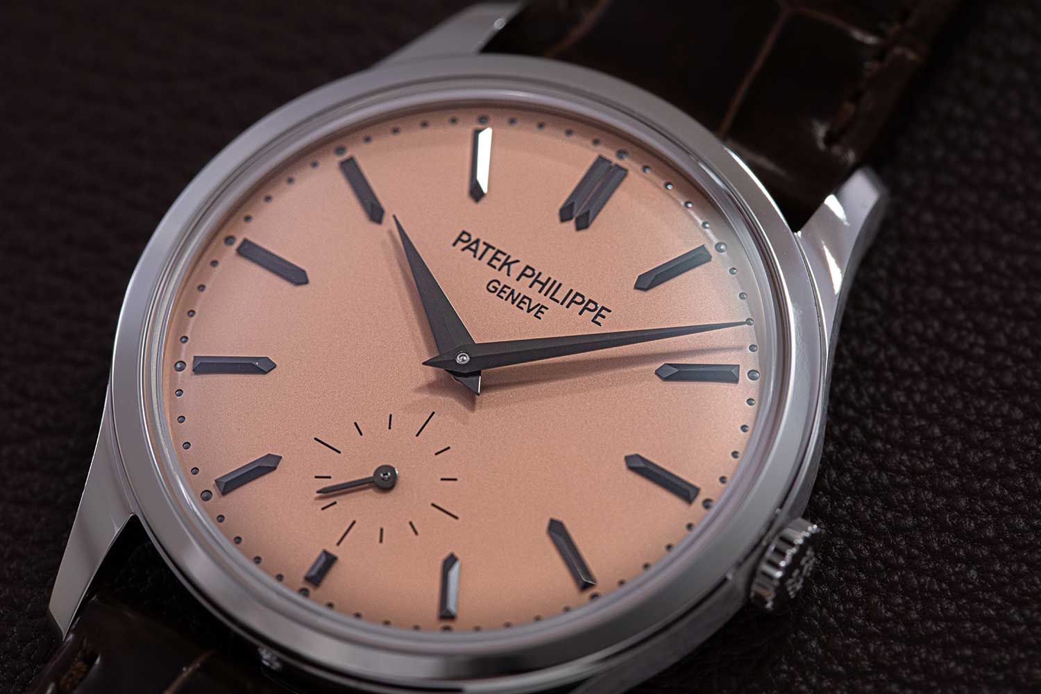 The Ref. 6196P with an opaline rose-gilt dial, a color once reserved for Patek’s most exclusive special-order pieces,. Image: Revolution©