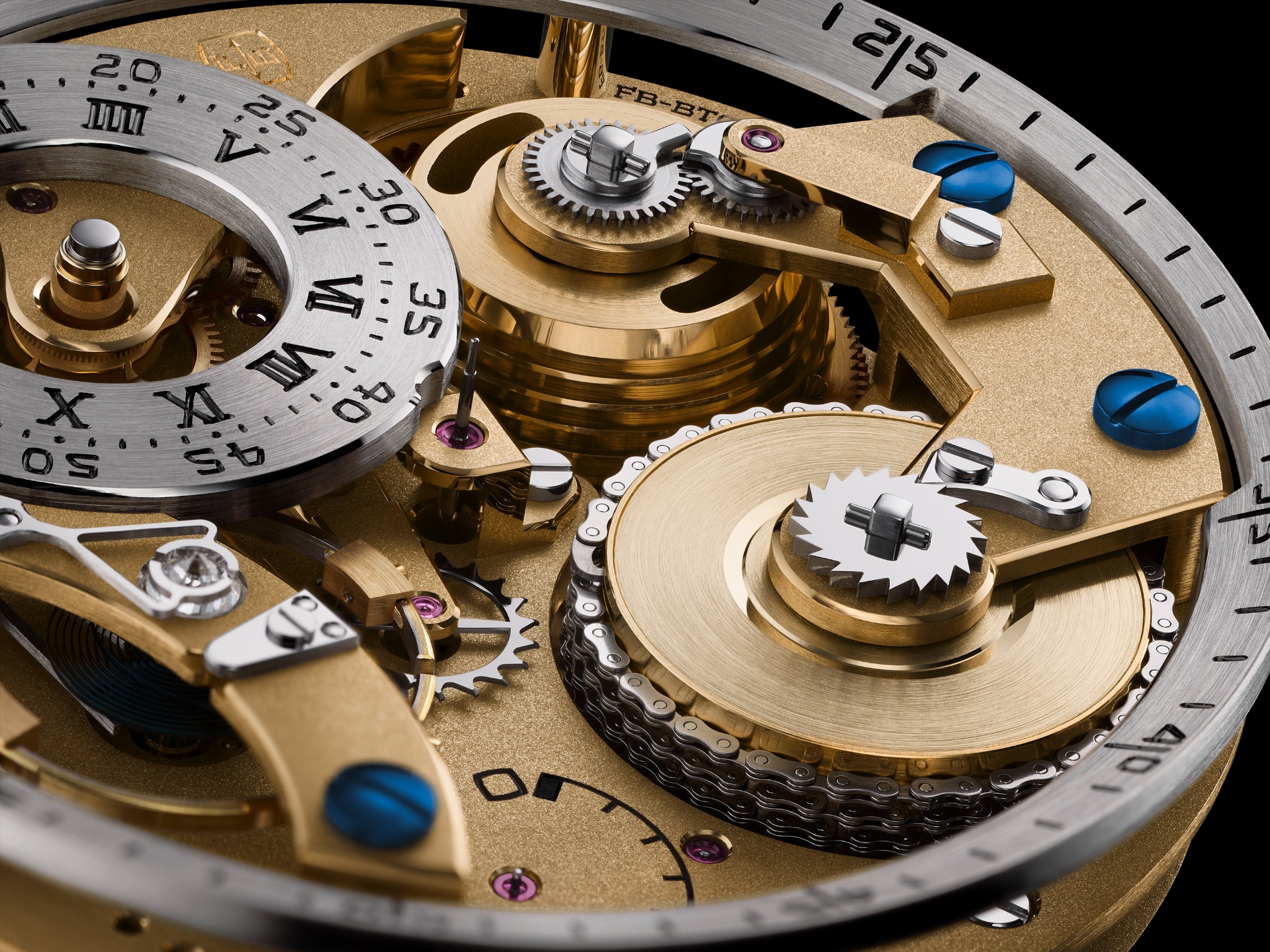 Close-up of the fusée-and-chain mechanism inside the Naissance d'une Montre 3 movement