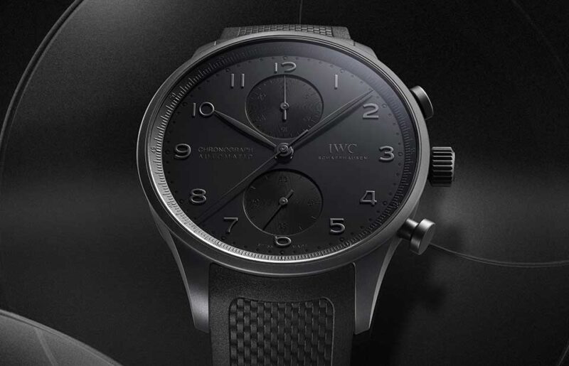 The IWC Portugieser Chronograph Ceratanium emerges from the shadows