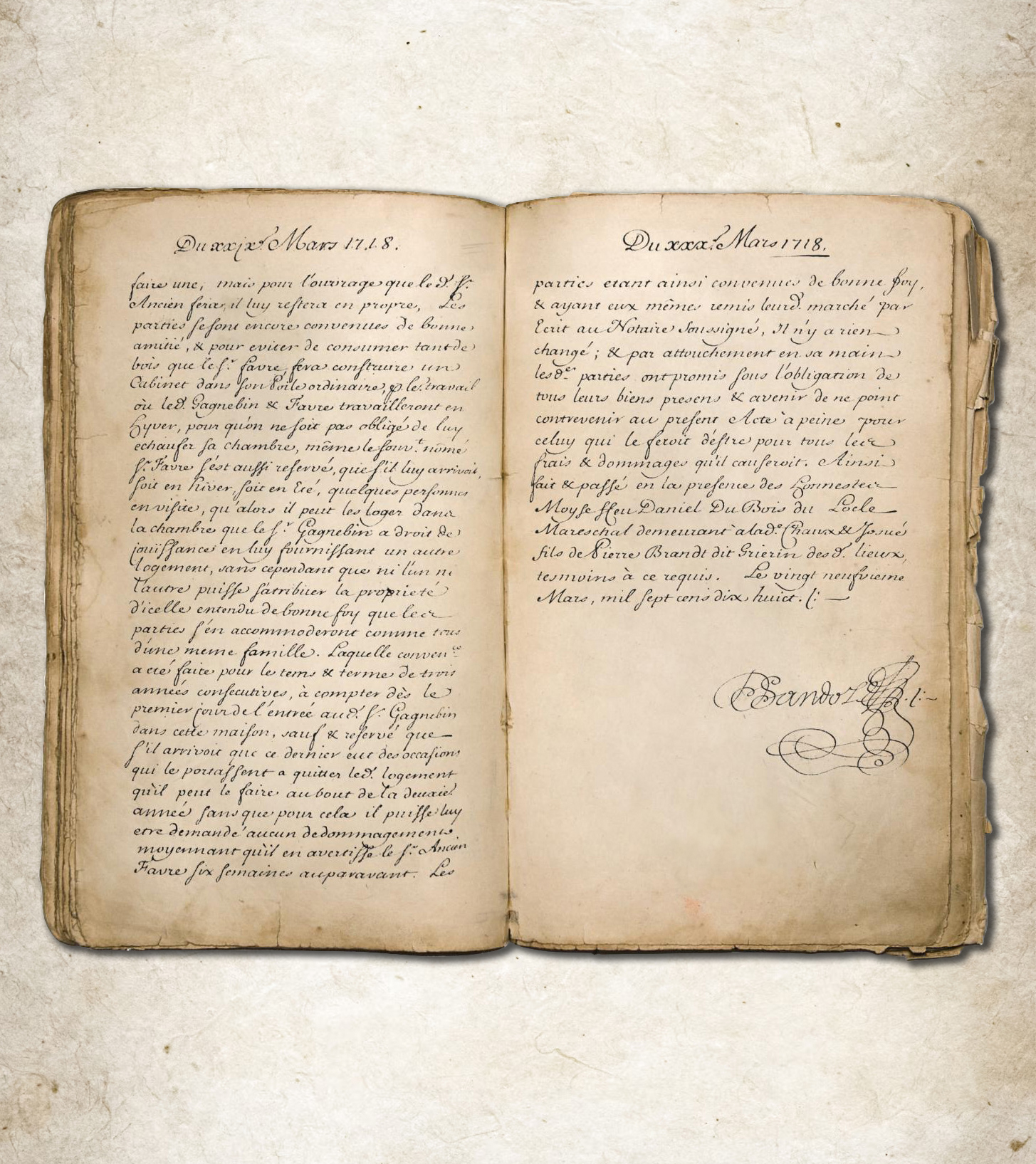 Handwritten archival document dated 1718, associated with the early history of Favre Leuba