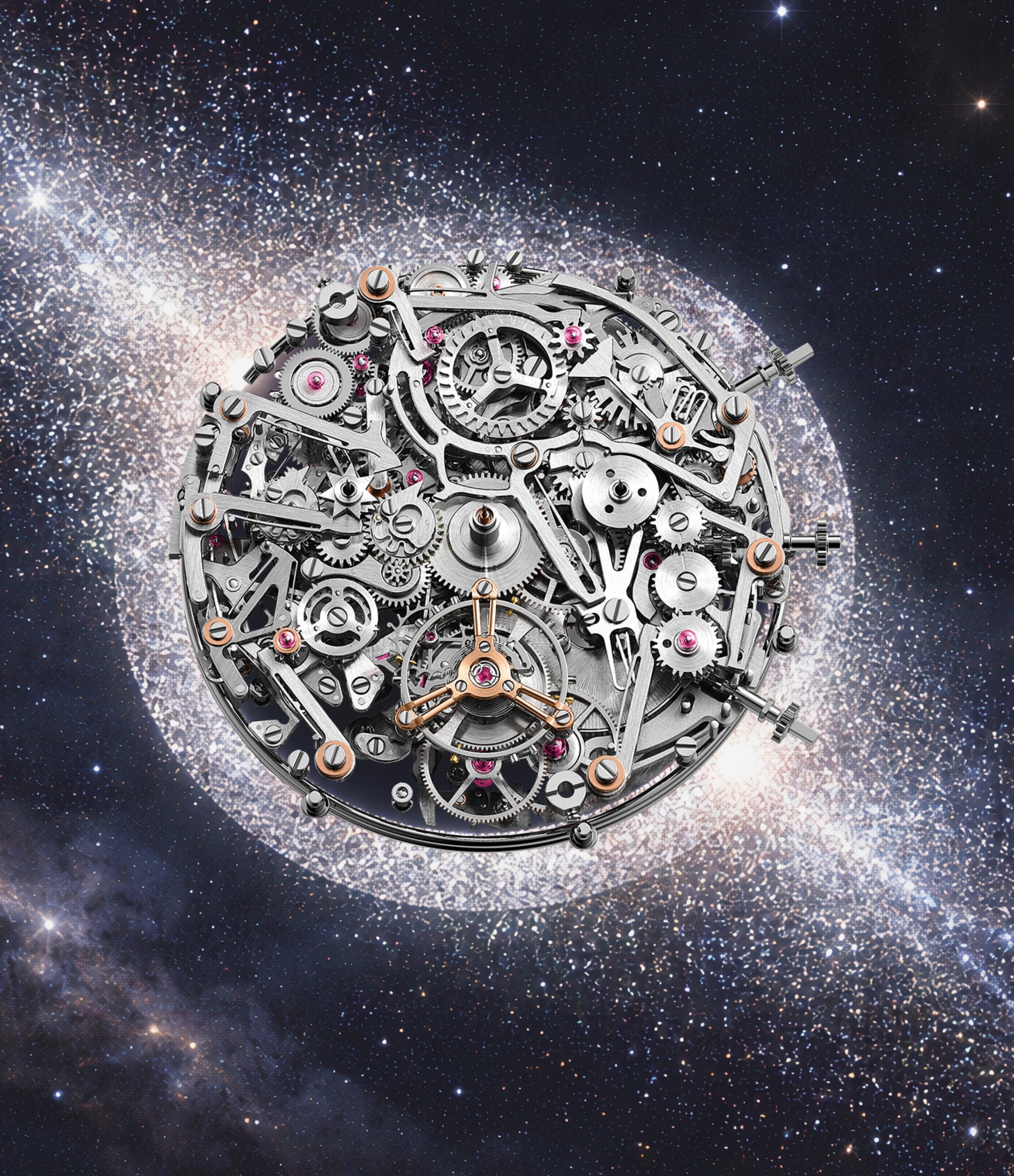 The manual-winding caliber (Caliber 1150) consists of 1099 components and provides a power reserve of approximately 60 hours.