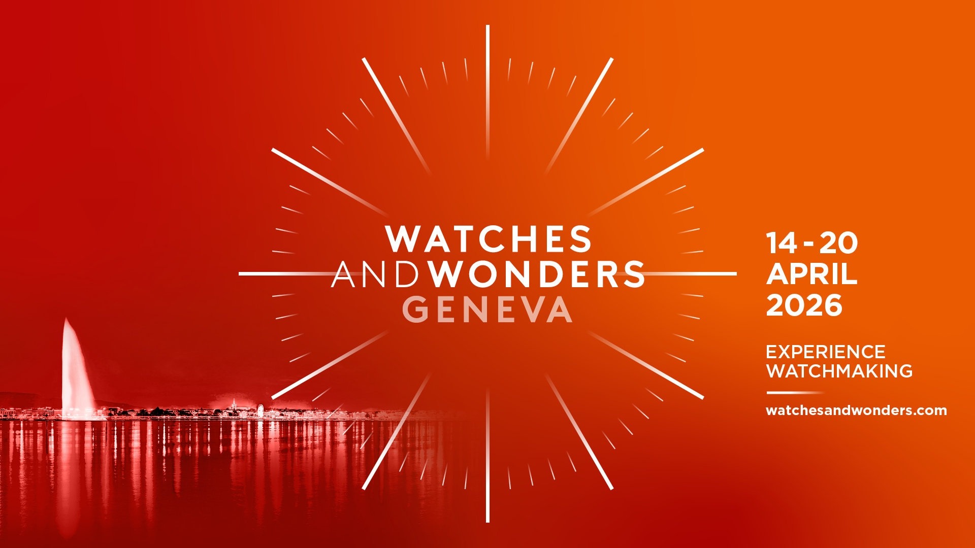 Official Watches and Wonders Geneva 2026 poster featuring an orange gradient design with event dates from April 14 to 20
