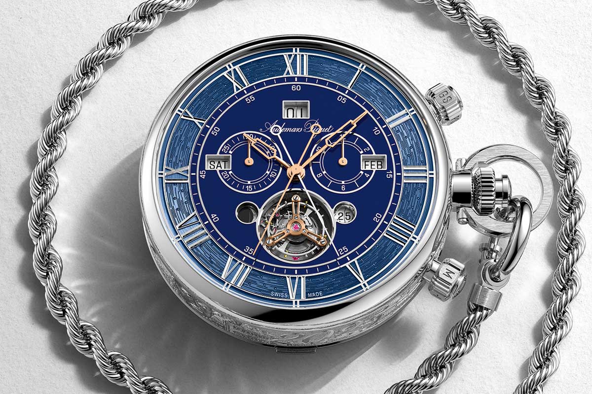 Audemars Piguet adds its take to the pocket watch renaissance with the newly released 150 Heritage Pocket Watch with Universal Calendar