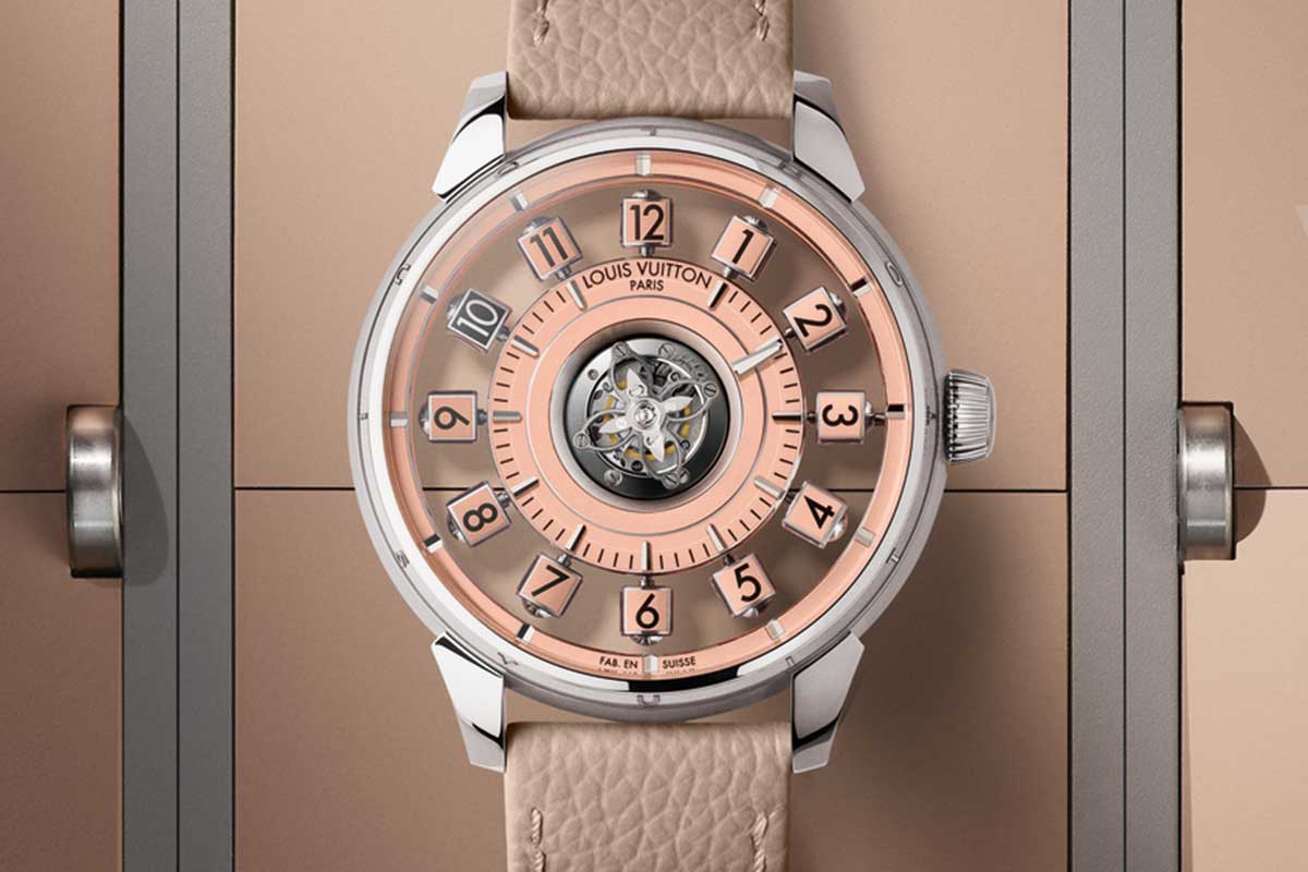 Louis Vuitton Tambour Spin Time Air Flying Tourbillon Salmon in Platinum