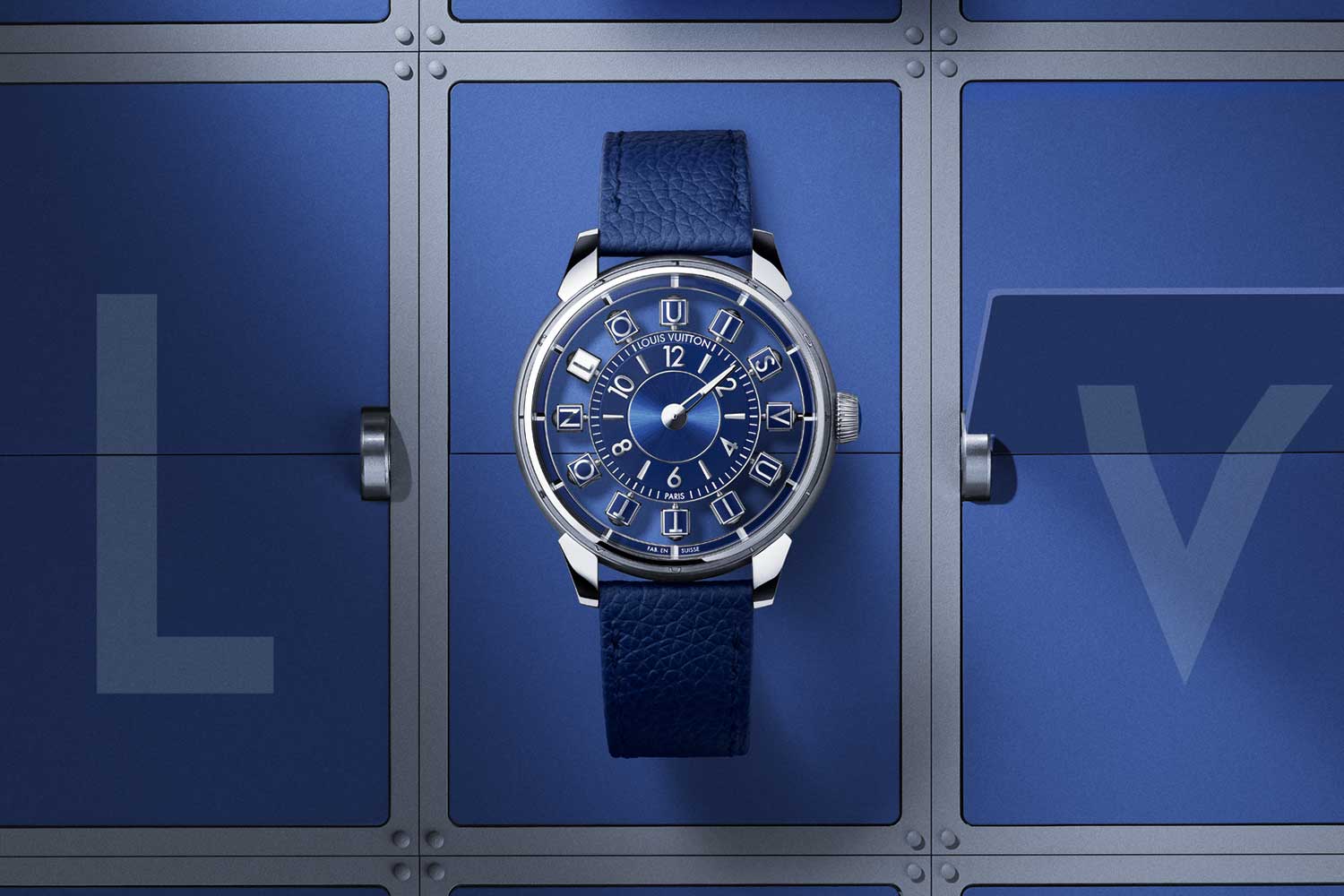 Louis Vuitton Tambour Spin Time Air Blue in White Gold
