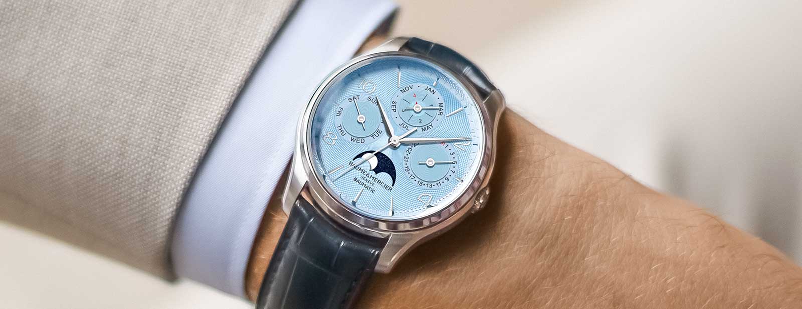 Baume & Mercier Clifton Baumatic 39mm and Perpetual Calendar 40mm in Ice Blue