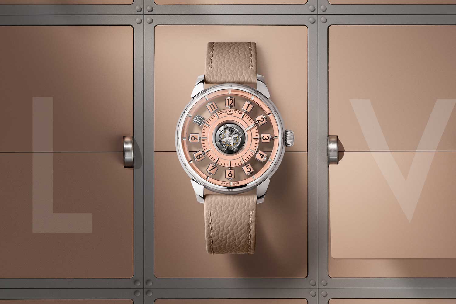 Louis Vuitton Tambour Spin Time Air Flying Tourbillon Salmon in Platinum
