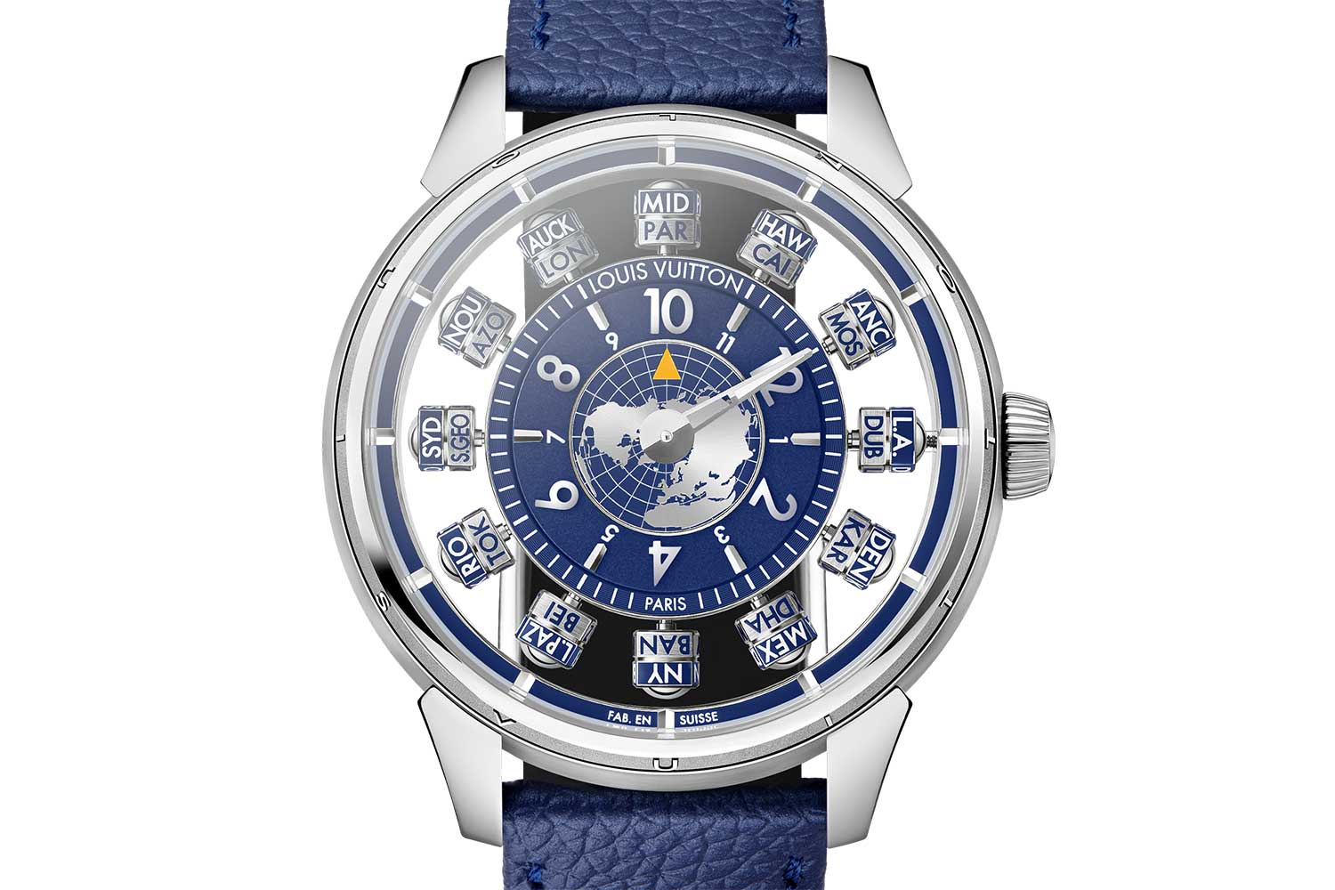 Louis Vuitton Tambour Spin Time Air Antipode Blue in White Gold